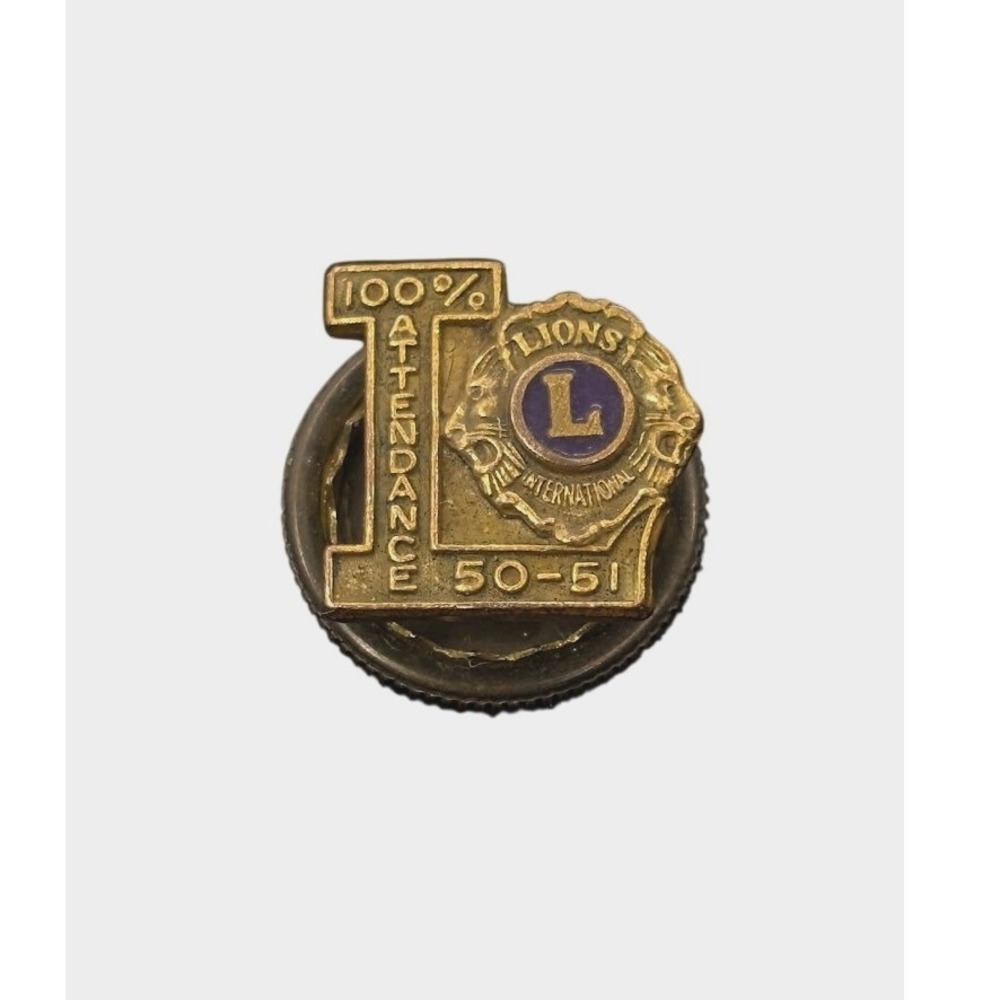 VTG 1950-51 Lions Club‎ International 100% Attendance Lapel Pin Screw Back